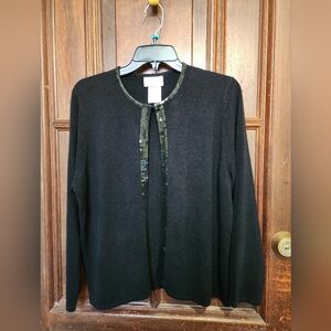 NWOT-Vintage Designers Originals Black Rhinestone Cardigan Sweater Size PL